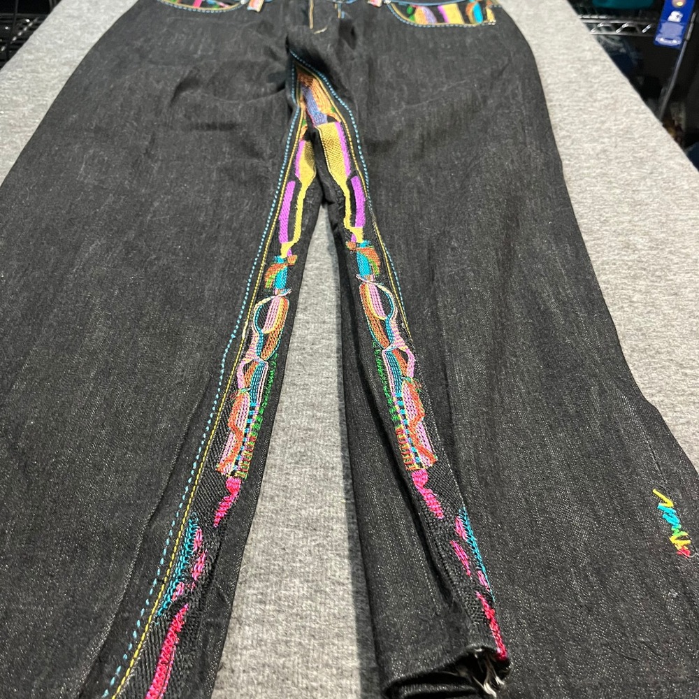 Coogi Mens 38x32 Graphic Sweater Embroidered Jeans Dark Wash Denim Multi Color - Picture 6 of 7
